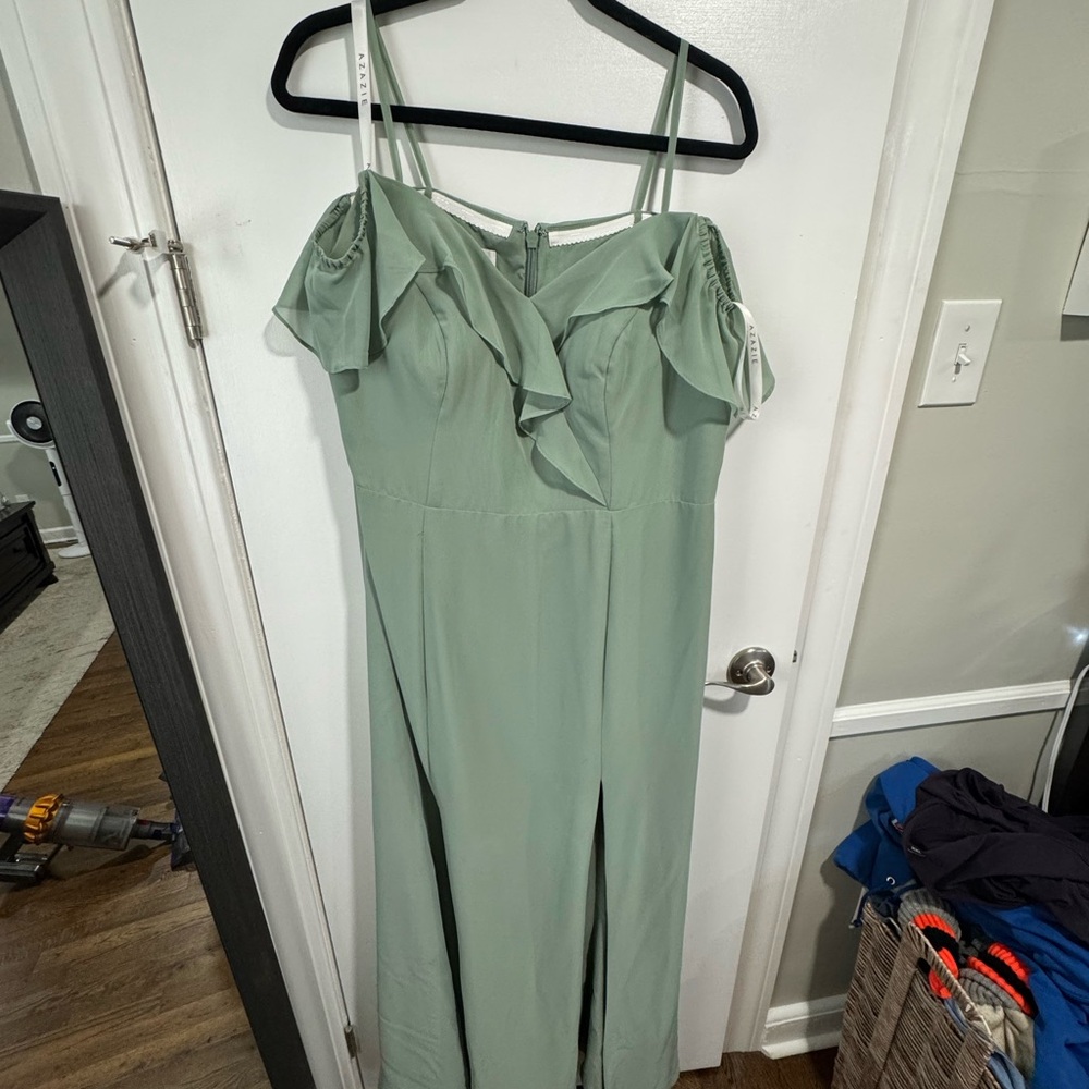 Azazie Sophie matcha bridesmaid dress